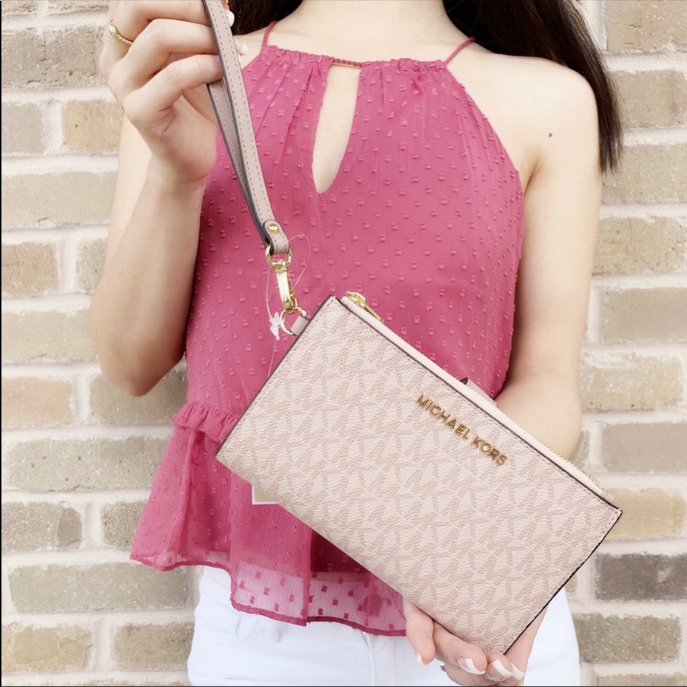 NWT Michael Kors Large Double Zip Wristlet Pink